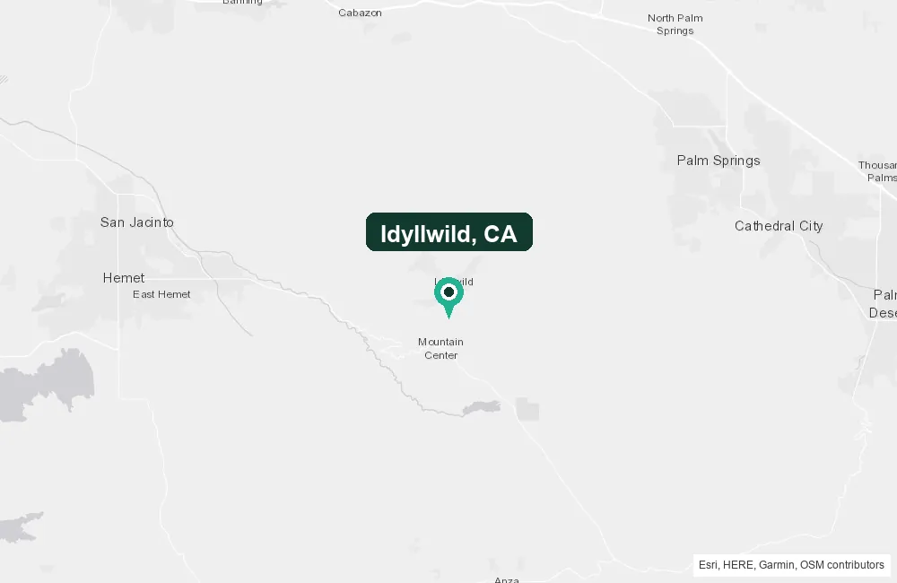 Map of Idyllwild, California and the surrounding Riverside County area service area